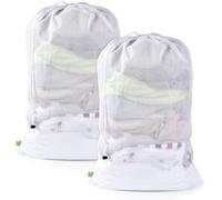 OTraki 2 Pcs Large Mesh Laundry Bags, 24X36 Inch Heavy Duty Drawstring Laundry Wash Bag, Dirty Clothes Laundry Hamper Liner Machine Washable Storage Bag for Travel Dorm Camp Hotel Beach White