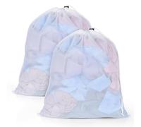 OTraki 2Pcs Mesh Laundry Wash Bag, 40x50cm Mesh Laundry Bag for Washing Machine Reusable Drawstring Laundry Bag Dirty Clothes Large Fine Laundry Bags for Bra Socks Garment (White)