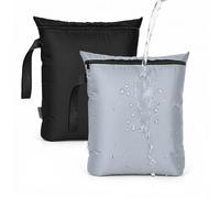 OTraki 2PCS Wet Bags 30x36CM Waterproof Wet Dry Bag Reusable Oxford Cloth Diaper Bags with Handle and Zipper, Swimsuit Bag for Baby Items Nappy Travel Beach Swimming Gym Yoga Camping (Black+Grey)