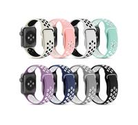 OTraki 8 Pack Watch Strap Compatible With Apple Watch Strap 38mm 40mm 41mm, Sport Strap, Breathable Silicone Double Hole Band for iWatch Series Se 9 8 7 6 5 4 3 Men Women