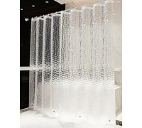 OTraki Clear Shower Curtain, 240 X 200 CM Extra Long Shower Curtain, 3D Design Weighted Bath Curtain, Anti Mould Resistant Shower Curtains, Thicken Waterproof Bathroom Curtain with 16 Curtain Hooks
