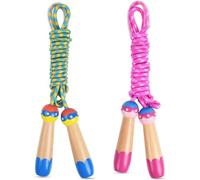 OTraki Colourful Skipping Rope Children 2 Pack 2.5 m Wooden Handle Rainbow Adjustable Rope Skipping Jump Rope for Children Fitness Exercise Children's Rope for Boys Girls Blue & Pink Jump Rope