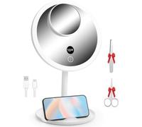 OTraki Cosmetic Mirror with Lighting 1X/10X Magnification, Rechargeable Magnification Mirror with Light, LED Round Mirror with USB Cable, Makeup Mirror with Lighting, Mirror with Light, White