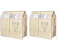 OTraki Garment Covers Long 120 x 150 cm (47 x 59 inch) for Clothes Dustproof Breathable Suit Protector with Transparent Window Clothes Rail Cover 4ft for Coat Long Dresses Home Bedroom, Beige