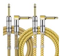 OTraki Guitar Cable 3FT, 2 Pack Straight to Right Angle 1/4 Inch Electric Guitar Cord with 6.35mm Gold-Plated TS Plug, Instrument Cable for Bass Keyboard Mixer Amplifier Speaker (Yellow & Brown)