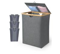 OTraki Laundry Basket with Lid, 150L Large Laundry Hamper with Handle Foldable Laundry Bins 3 Compartments Washing Basket with Removable Inner Bags for Bedroom Bathroom Laundry Room