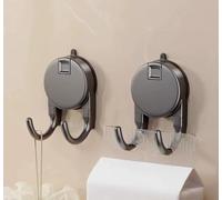OTraki Pack of 2 Double Hooks Suction Cups Grey ABS Space Saving Wall Hooks, Reusable Drill-Free Hook Set for Bathrooms, Shower Rooms, Kitchens or Balconies, Hook Spacing 4.2 cm for Windows or