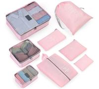 OTraki Packing Cubes for Suitcases, 8 Pcs Packing Organisers Lightweight Stylish Packing Bags Multifunction Travel Essential Luggage Organiser Bags for Clothes Cosmetics Toiletries Storage Bags, Pink