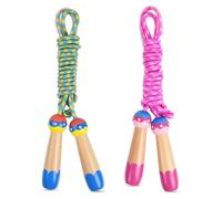 OTraki Skipping Rope Kids 2 Pack 2.5 m Adjustable Rainbow Wooden