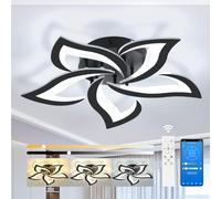OTREN LED Ceiling Lights for Living Room 60CM 48W Dimmable with Remote Control Modern Petals Chandeliers for Bedroom Kitchen(5Heads/Black)