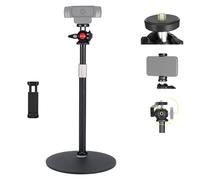 OTREST Webcam Stand for Desk w/Phone Mount, 360° Ballhead, 1/4" Thread Compatible with Logitech BRIO C920, Height Adjustable Heavy Base Desktop Webcam Holder for Tiktok/Youtube Live Stream, DS012