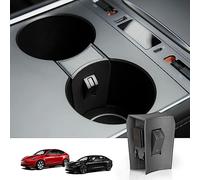OtriFowd Cup Holder Insert for Tesla Model Y & 3 2020-2023, Black ABS Plastic, Center Console Cup Holder, Slot Slip Limit Clip