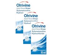Otrivine Decongestant Adult Nasal Drops for Blocked Nose Relief in Cold and Flu, Pack of 3 x 10ml