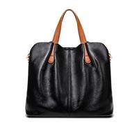 OTroyllvaoT Women's Genuine Leather Tote Bag, Contrast Color Ladies High-end Large Capacity Crossbody Handbag For Daily & Work (Black)