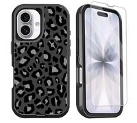 OTTARTAKS for iPhone 17 Case with Screen Protector Cute Black and Grey Leopard Print Design, Full Body Rugged Heavy Duty Shockproof Cheetah Phone Case for iPhone 17, 6.3inch