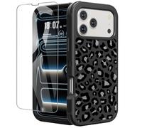 OTTARTAKS for iPhone 17 Pro Max Case with Screen Protector Cute Black and Grey Leopard Print Design, Full Body Rugged Heavy Duty Shockproof Cheetah Phone Case for iPhone 17 Pro Max, 6.3inch