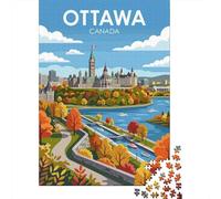 Ottawa Canada Skyline in Autumn 1000 Piece Jigsaw Puzzle, Downtown Architecture at Night, Premium Paper Puzzle, Mindful Activity for Puzzle Lovers, Paper Board, 70x50cm/1000pcs