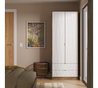 Ottawa Ready Assembled 2 Door 2 Drawer Wardrobe in White Matt & Vintage Oak - Welcome Furniture | TJ Hughes