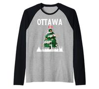 Ottawa Skyline Winter Snow Canada Canadian Christmas NYE Raglan Baseball Tee