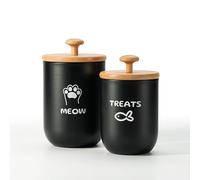 OTTENON Cat Treat Container with Airtight Lid, Cat Food Oganizer Dry Food, Cat Food Storage Containers, Pet Treats Canister, Cat Treat Jar Set of 2-8.3x4.9 & 7.1x4.3 (Black)