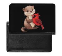 Otter and Cardinal Cute Bird Printed Passport Holder Cover PU Leather Travel Waterproof Slim Passport Wallet for Airport