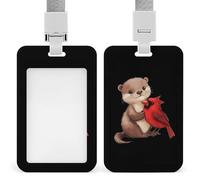 Otter and Cardinal Cute Bird Trendy Badge Holder for Men Women Vertical Sliding Card Name Tag Holders with Lanyard
