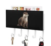 Otter Animal Leather Key Holder for Wall Decorative with 5 Hooks & Mail Organizer Entryway Keys Rack