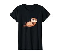 Otter Animal Lover Cute Art Value Graphic T-Shirt, Women, Black, M