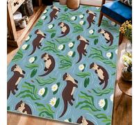Otter Area Rug, Nature Playful Water Lilies Water Summer Blue Low Pile Home Indoor Pattern Carpets Non Shedding Rugs for Living Room Bedroom Classroom College Dorm Decor 4' X 6'