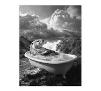 Otter Bath Riverbank Bathtub Bubble Bath Surreal Wall Art Print Artery8 Grey W24 inch x H32 inch