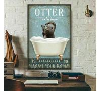 Otter Bath Soap Wash Your Paws Metal Sign 12"x8"
