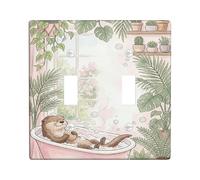 Otter Bathroom Double Light Switch Cover Plate, Fanciful Nature-Inspired Bubbles Plants Spring Pastel Peach Plastic Standard Size Switch Plate Decorative for Living Room Bedroom Home Office Decor