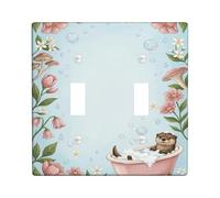 Otter Bathroom Double Light Switch Cover Plate, Fanciful Nature-Inspired Flowers Bubbles Spring Blue Plastic Standard Size Decorative Wall Plates for Home Living Room Bedroom Apartment Decor
