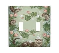 Otter Bathroom Double Light Switch Cover Plate, Nature Fanciful Flower Leaf Spring Green Plastic Standard Size Switch Plate Decorative for Living Room Bedroom Home Office Decor