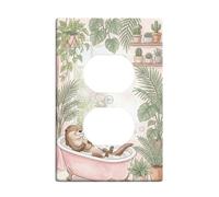 Otter Bathroom Duplex Outlet Covers Wall Plate, Fanciful Nature-Inspired Bubbles Plants Spring Pastel Peach Plastic Standard Size Face Plates for Electrical Outlets for Living Room Home Office Decor