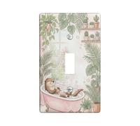 Otter Bathroom Single Light Switch Cover Plate, Fanciful Nature-Inspired Bubbles Plants Spring Pastel Peach Plastic Standard Size Wall Switch Plates Accents for Home Living Room Decor (Single)