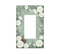 Otter Bathroom Single Rocker Light Switch Cover, Floral Nature Flowers Leaves Spring Green Plastic Standard Size Decorative Wall Plates for Living Room Bedroom Home Office Decor