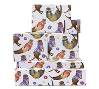 Otter Birthday Wrapping Paper For Men Women - 6 Sheets Of Gift Wrap - Otters In Jumpers - Donut - Paw Print - For Birthday Anniversary Christmas - Recyclable - By Central 23