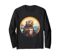 Otter Coffee Lover Cozy River Wildlife Morning Artwork Long Sleeve T-Shirt