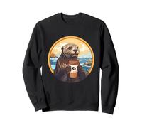 Otter Coffee Lover Cozy River Wildlife Morning Artwork Sweatshirt