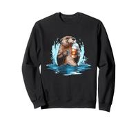 Otter Coffee Lover Cozy River Wildlife Morning Artwork Sweatshirt