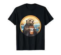 Otter Coffee Lover Cozy River Wildlife Morning Artwork T-Shirt