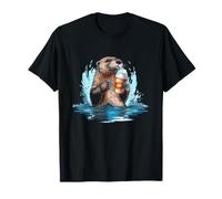 Otter Coffee Lover Cozy River Wildlife Morning Artwork T-Shirt