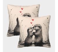 Otter Couple-Romantic Watercolor Style Pillow Covers 2 Pack Cozy Pillowcases Art Cushion Cover Zippered Decor Sofa for Living Room Bedroom 40x40cm