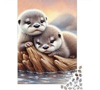 Otter Cubs Log1000 Pieces Durable Cardboard Otter Hug Jigsaw Puzzle Adults Senior Puzzle Fans Cognitive Development Concentration Training Gift 38x26cm/1000pcs