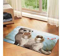 Otter Dog Food Mats for Floors, 16x24 Inch Non-Slip Super Absorbent Pet Food Mat, Dishwasher Dog Mat for Food and Water, Cute Rubber Quick Dry Pet Feeding Mat for Dogs Puppy Cats