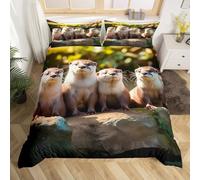Otter Double Duvet Cover Cute Animals Bedding Sets Soft Microfiber Duvet Cover Double 200x200 cm 3D Quilt Cover with Zipper Closure and 2 Pillowcases b-9978