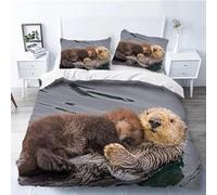Otter Duvet Cover Double Soft Cozy Microfiber 3d Print Animal Bedding Double Bed Set Otter Quilt Cover 200x200 cm with 2 Pillowcases with Zipper C652