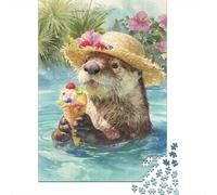 Otter Eating Ice Cream Jigsaw Puzzles Puzzle for Adults Kids. 1000 Piece Great Gifts Challenge Toy Educational Game Home Decoration for Adults& Kids Age 14 Years Up 38x26cm/1000pcs