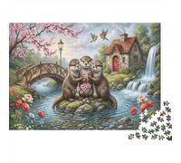 Otter Family Premium 1000 Pieces Thick Cardboard Puzzle Spring Waterfall for Older Children 12+ Anxiety Relief Indoor Activity 70x50cm/1000pcs